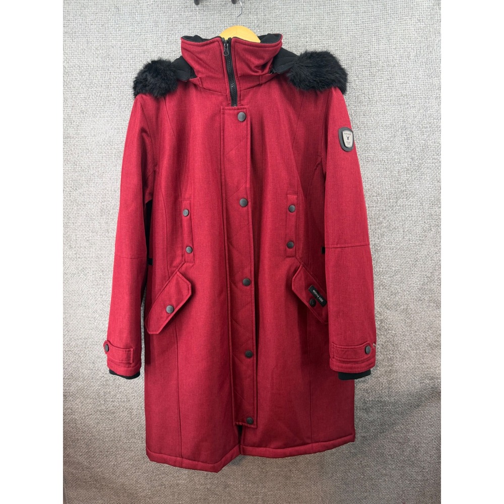 North Side Women's 10‎ Red Herringbone Parka Faux Fur Hood Jacket Outdoor Winter